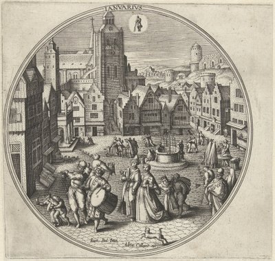 Janeiro Ianvarivs (título no objeto) Os Doze Meses (título da série) de Adriaen Collaert