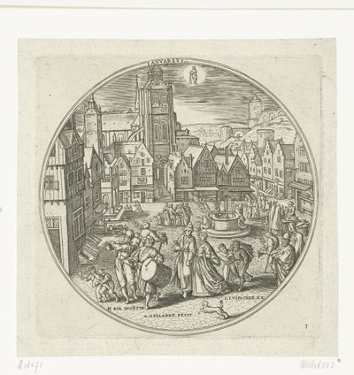 Janeiro Ianvarivs (título no objeto) Os Doze Meses (título da série) de Adriaen Collaert