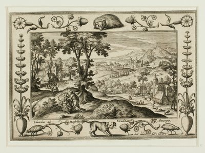 Judá e Tamar, de Paisagens com cenas do Antigo e do Novo Testamento e cenas de caça de Adriaen Collaert