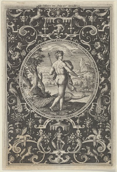 Juno em uma moldura decorativa com grotescos, do Julgamento de Paris, ca. 1580-..., c1580-1600. de Adriaen Collaert