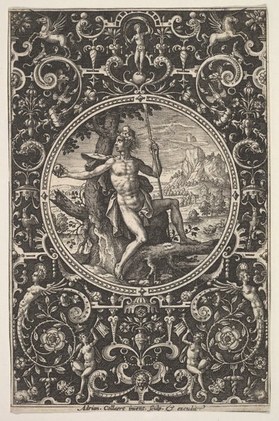 Paris em uma moldura decorativa com grotescos, ca. 1580-1600. de Adriaen Collaert