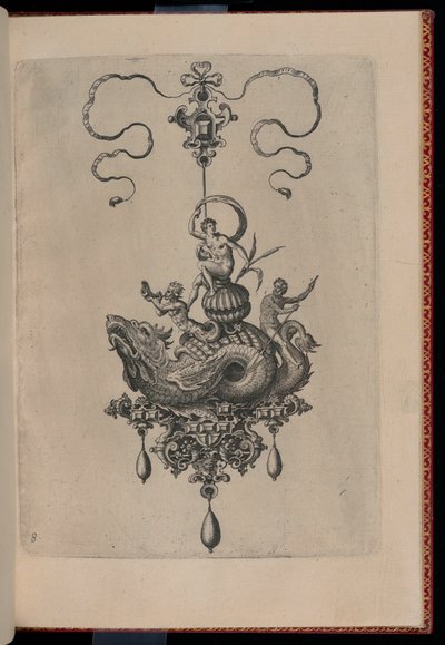 Placa 8, de Bullarum Inaurium, pingentes, brincos, etc. Desenhos da natureza mais hábil, parte dois de Adriaen Collaert
