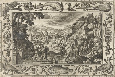 Rebekah e Elijah no poço
Paisagens com cenas bíblicas, mitológicas e cenas de caça (título da série) de Adriaen Collaert