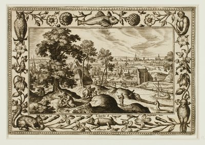 A parábola do bom samaritano, de Paisagens com cenas do Antigo e do Novo Testamento e cenas de caça de Adriaen Collaert