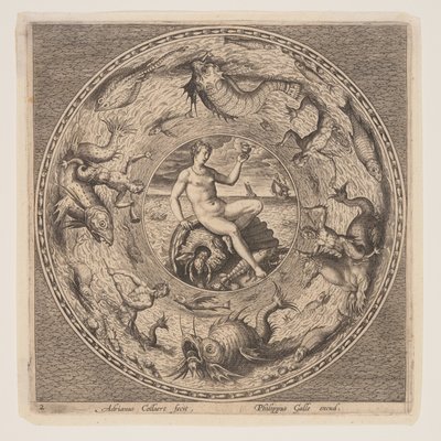 Tétis sobre uma concha, de um conjunto de desenhos para placas (Fonds de Coupe) de Adriaen Collaert