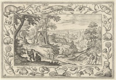 Transmissão dos Apóstolos Paisagens com cenas bíblicas, mitológicas e de caça (título da série) de Adriaen Collaert