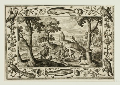 Caça ao lobo, de Paisagens com cenas do Antigo e do Novo Testamento e cenas de caça de Adriaen Collaert