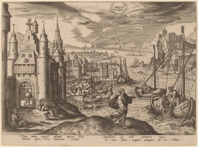 Jesus chamando os apóstolos entre os pescadores de Adriaen Collaert after Hans Bol
