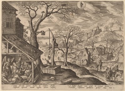 O anjo mandando José fugir e a fuga para o Egito de Adriaen Collaert after Hans Bol