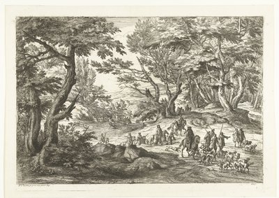 Paisagem com grupo de caça
Paisagens com caçadores (título da série) de Adriaen Frans Boudewyns