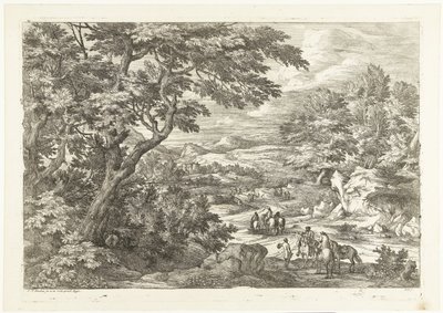 Paisagem com caçadores a caminho de casa, um castelo à distância
Paisagem com caçadores (título da série) de Adriaen Frans Boudewyns
