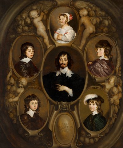 Retrato de Constantijn Huygens (1596-1687) e dos seus cinco filhos de Adriaen Hanneman