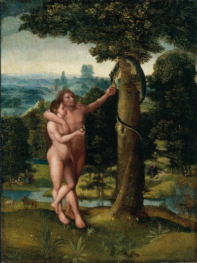 Adão e Eva, c.1520 (óleo sobre madeira de carvalho) de Adriaen Isenbrandt or Isenbrant