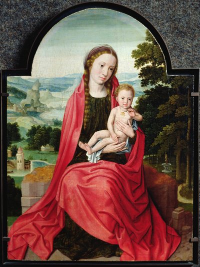 Virgem com o Menino Jesus Segurando um Amor Perfeito de Adriaen Isenbrandt or Isenbrant