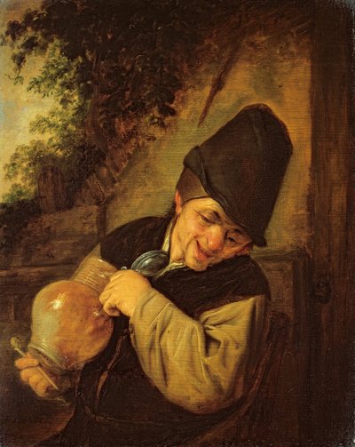 Um camponês segurando um jarro e um cachimbo, c.1650-55 (óleo sobre painel de carvalho) de Adriaen Jansz. van Ostade