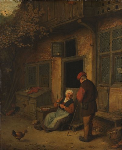 Uma mulher a esventrar arenques em frente à sua casa de Adriaen Jansz. van Ostade