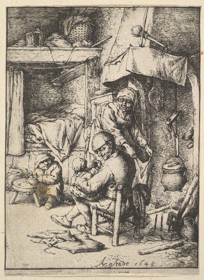 Pai alimentando seu filho, 1610-85. de Adriaen Jansz. van Ostade