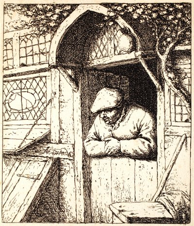 Homem encostado em sua porta, c.1672 (gravura) de Adriaen Jansz. van Ostade