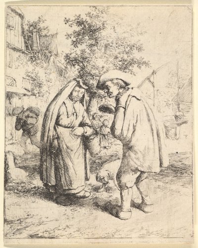 Homem falando com uma mulher, 1610-85. de Adriaen Jansz. van Ostade