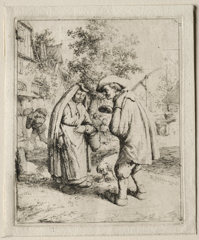 Camponês conversando com uma mulher. de Adriaen Jansz. van Ostade
