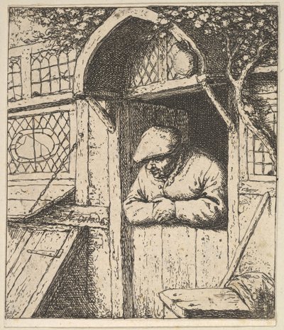 Camponês, apoiando-se na porta, 1610-85. de Adriaen Jansz. van Ostade