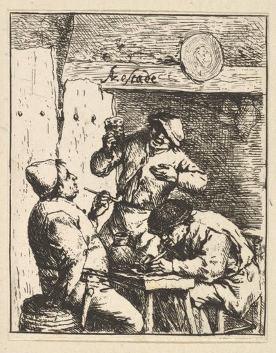Cantor Standing Between Two Smokers, 1610-85. de Adriaen Jansz. van Ostade