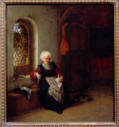A mulher tem a carta. Pintura de Adrien Van Ostade (1610-1685) Ec. Hol. de Adriaen Jansz. van Ostade