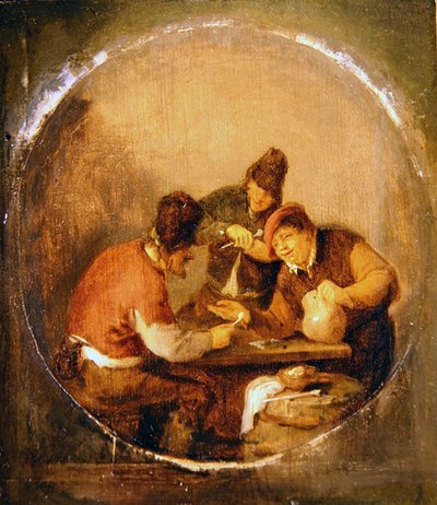 Três Boors Drinking and Smoking in a Tavern (óleo sobre painel) de Adriaen Jansz. van Ostade