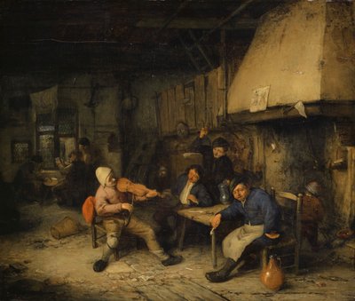 Violin Player e Drinking Farmers em uma taberna, 1663 de Adriaen Jansz. van Ostade