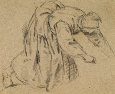 Mulher curvando-se, 1656 (giz no papel) de Adriaen Jansz. van Ostade