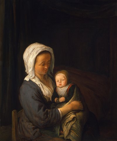 Mulher segurando uma criança no colo de Adriaen Jansz. van Ostade
