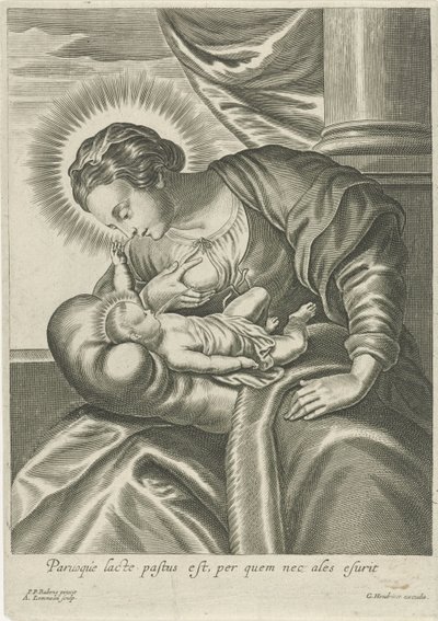 Maria alimenta a criança Cristo de Adriaen Lommelin (attributed to workshop of)