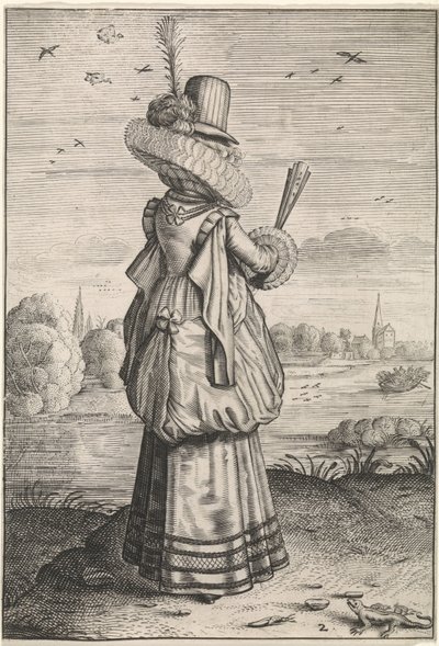 Habitus et cultus Matronarum Nobilu et Rusticarum (Vestuário e modos de vestir das nobres e das camponesas)
Senhora elegante com lagarto
Vestuário e modos de vestir das nobres holandesas e das camponesas (título da série)
Habitus et cultus Matronarum No de Adriaen Matham (possibly)