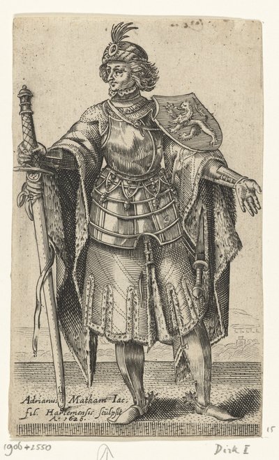 Retrato de Dirk I, conde da Holanda - Condes e condessas da Holanda (título da série) de Adriaen Matham
