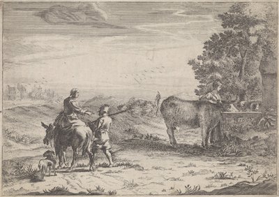 Paisagem com mulher a regar uma vaca de Adriaen Oudendijck