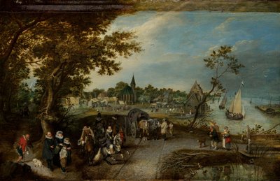 Paisagem com figuras e uma feira de aldeia de Adriaen Pietersz van de Venne