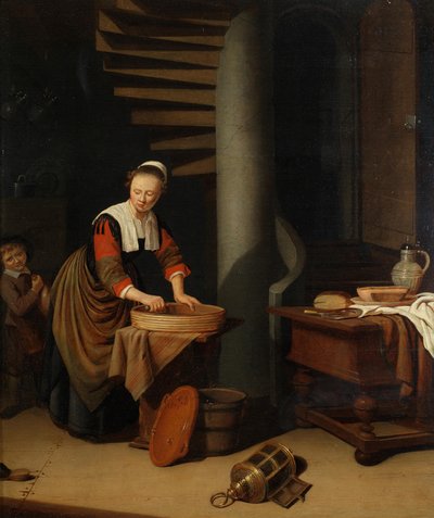 Uma empregada de cozinha a passar a ferro de Adriaen van Gaesbeeck