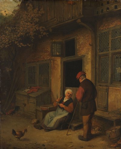 Uma mulher eviscerando arenques na frente de sua casa de Adriaen van Ostade (copy after)