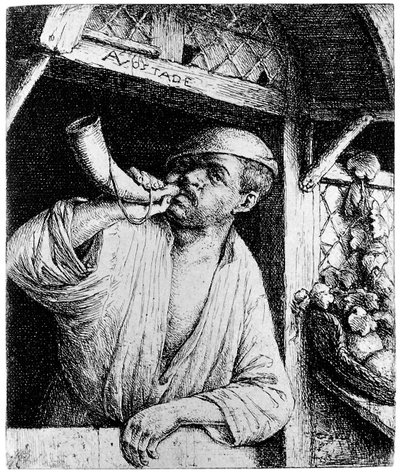 Um padeiro a tocar a sua buzina de Adriaen van Ostade