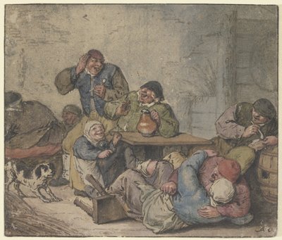 Camponeses animados numa estalagem de Adriaen van Ostade