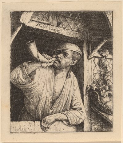 Baker tocando sua trompa de Adriaen van Ostade
