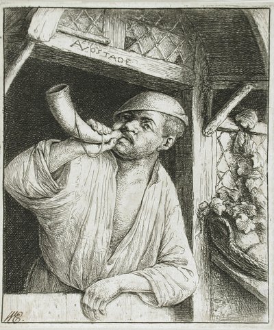 Padeiro a tocar a sua trompa de Adriaen van Ostade