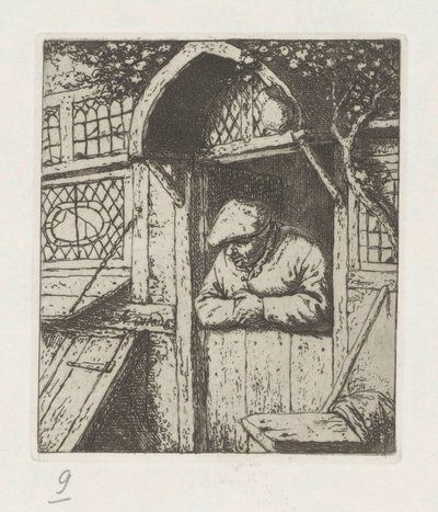 Agricultor encostado na porta inferior de Adriaen van Ostade