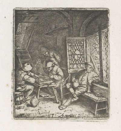 Interior do agricultor com jogadores de tric-trac de Adriaen van Ostade