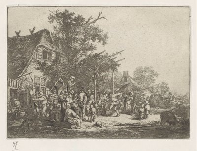 Camponeses dançantes em frente de uma estalagem de Adriaen van Ostade