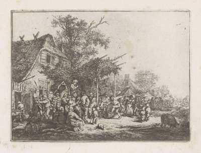 Camponeses dançando na frente de uma pousada de Adriaen van Ostade