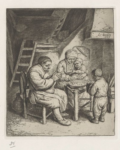 A família à mesa para a refeição de Adriaen van Ostade