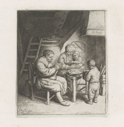 A família reza antes das refeições de Adriaen van Ostade
