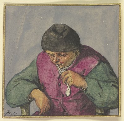 Figura de meio corpo de um camponês sentado com cachimbo de Adriaen van Ostade
