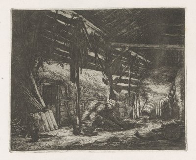 Interior de um celeiro de feno de Adriaen van Ostade
